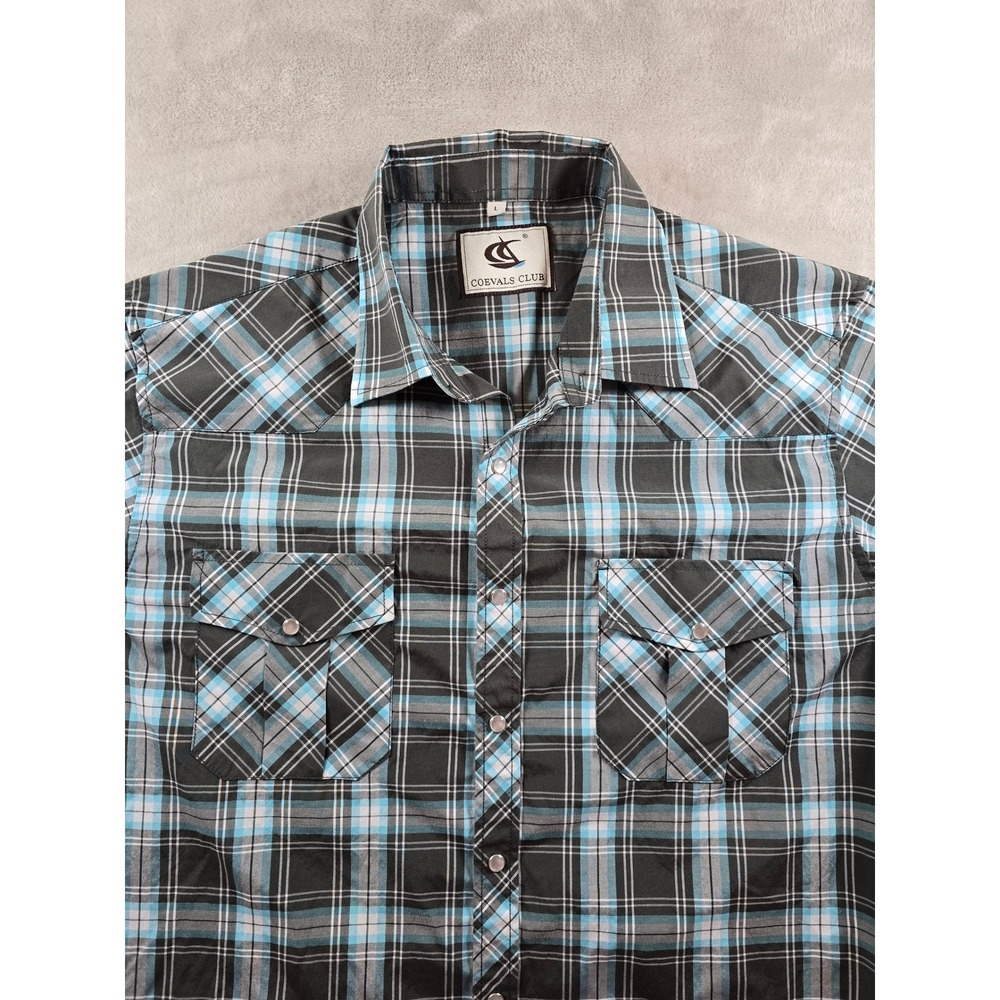 Coevals Club Shirt Mens Large Plaid‎ Western Long Sleeve Snap Front Pockets